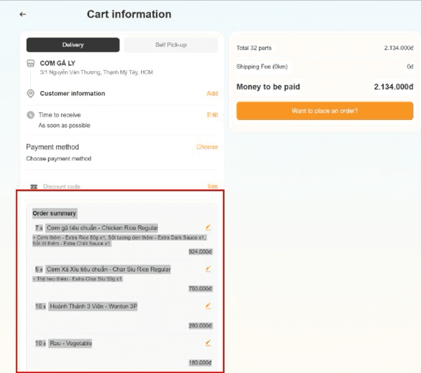 Order Summary example